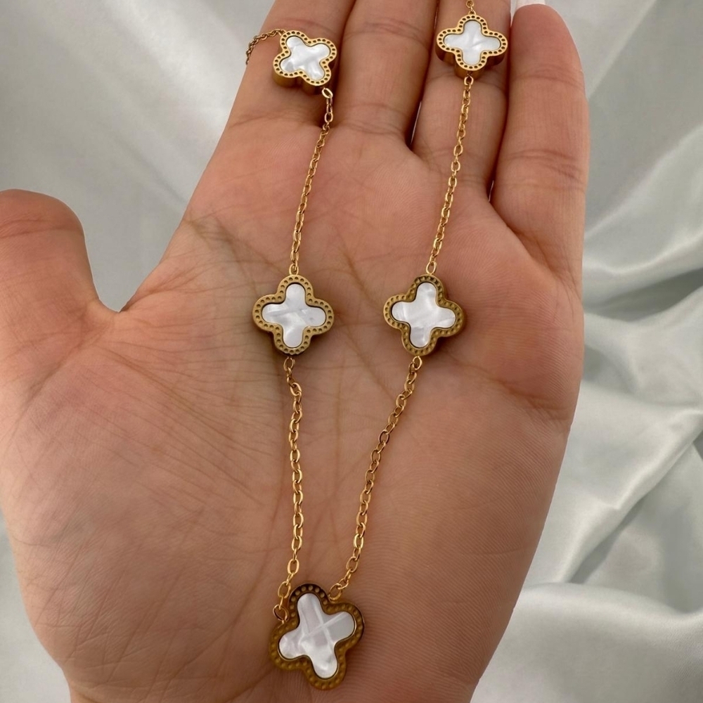Alhambra 18k Gold plated Gold and White Clover Necklace